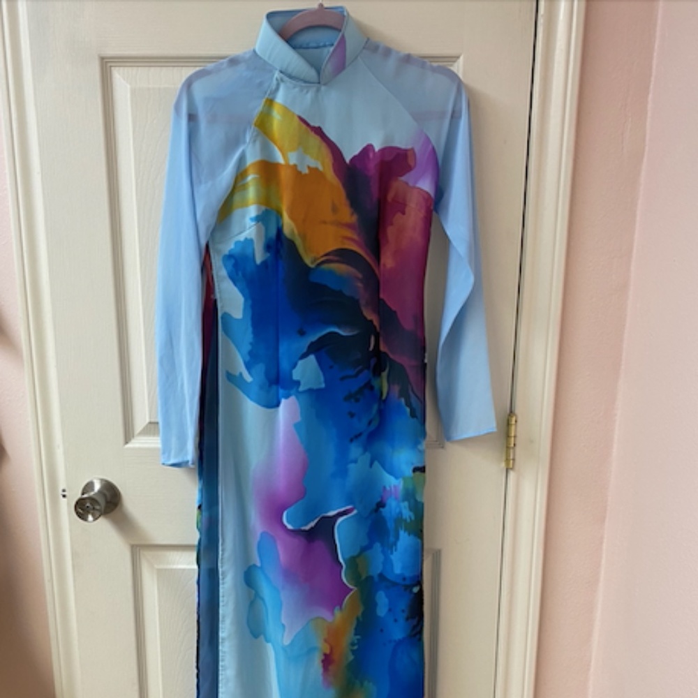 Vintage watercolor cheongsam ao dai tunic